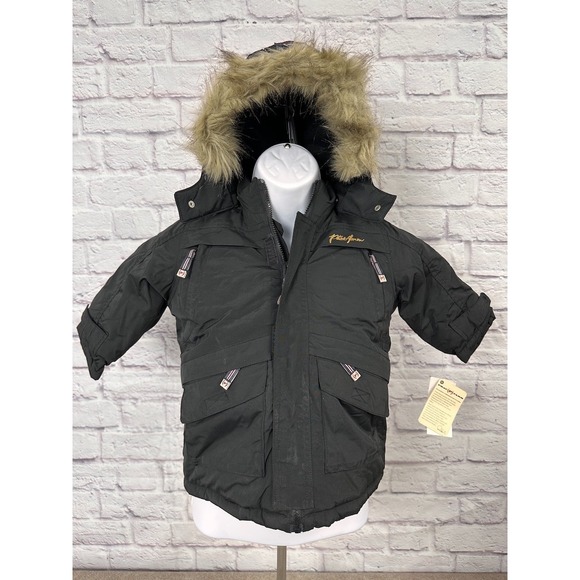 Phat Farm Vintage Black Hooded Fur Trimmed Parka Jacket‎ Toddler Boys 12-18 Mo - Picture 2 of 10